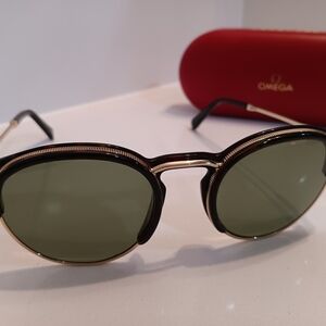 Omega Black and Gold Sunglasses
